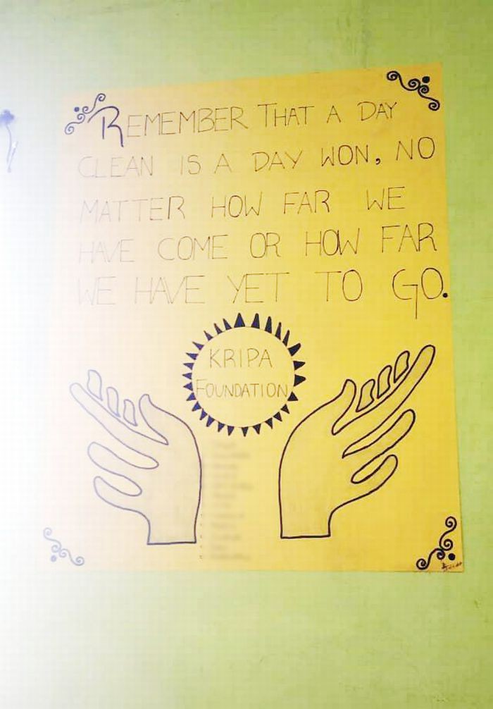 A motivational message on one of the posters in Kripa Foundation rehab center.